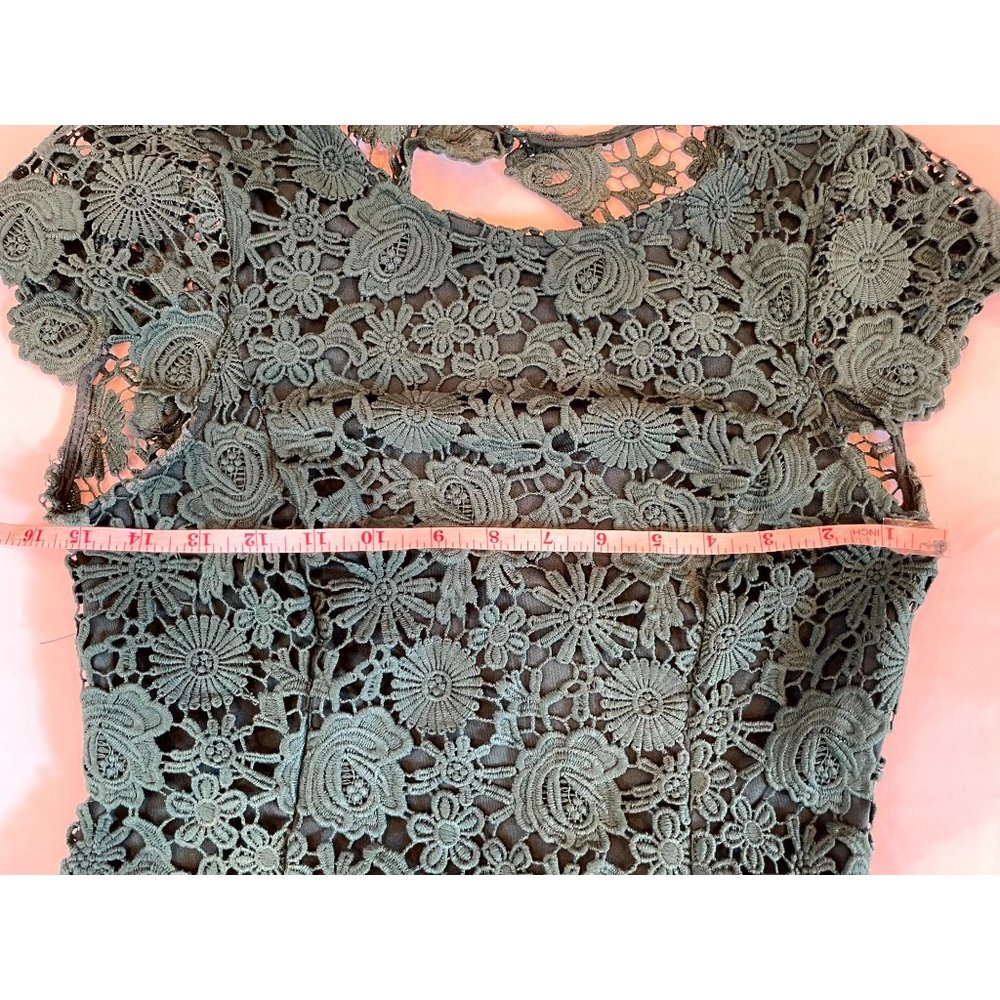 Lulus Womens Backless Lace Sheath Dress Short Sleeves Back Zip Green Size Small - Picture 7 of 11